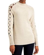 NWT Donna Karan New York Crochet Trim Mockneck Wool Sweater Size XS