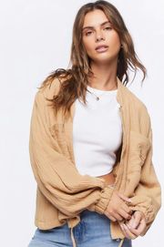 Cotton Crinkle Knit Bomber Jacket