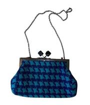 La Je Houndstooth Print Satchel Clutch Shoulder Purse Vintage Blue and green