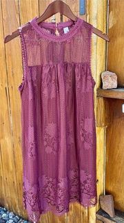 Xhiliration Size L Lined Mauve Lace Enbroidered Floral Dress EUC