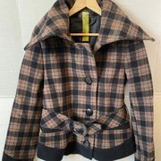 Women's Wool Blend Coat Jacket Tan Plaid Size medium Big Button