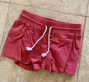 Red Drawstring Linen Shorts 