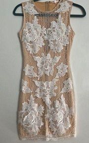 Luxxel Women’s Nude Dress with Floral Crochet print