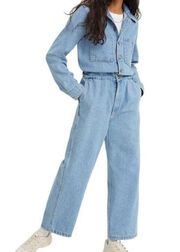 Levi's Light Wash Denim Straight Cinched Waist Women's Iconic Jumpsuit Size XL