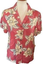 Caribbean Joe Short Sleeve Button Down Classic Mauve 100% Rayon Hawaiian Blouse