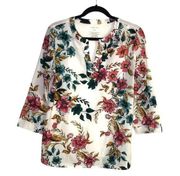 Van Heusen Floral Front Panel 3/4 Sleeve Blouse Size Small