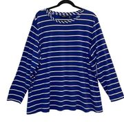 2X Long Sleeve Shirt Crewneck Long Sleeve Nautical Stripe Stretch