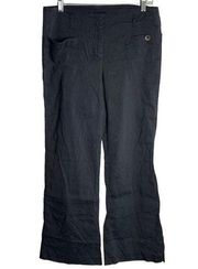 Theory Linen Blend Mid Rise Flare Pants 12 Black Front Pockets Zip Belt Loops