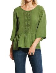 Audrey Moss Green Peplum Tunic Top size Small