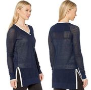 Everyday Travel Long Tunic Sweater Navy & White Mesh Oversized sz XS