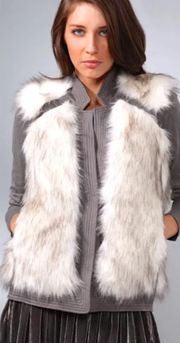 SZ M Ivory GRAY Faux Fur Silk Vest Jacket Coat Boho NWOT