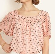 Ann Taylor Petite Floral Pleated Square Neck Blouse Pink Sheer SZ Small Petite