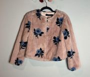 Zara pink fuzzy floral jacket