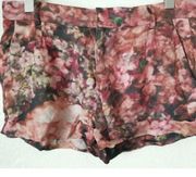 HH Haute Hippie Women's100% Silk Cuffed Hem Watercolor Floral Print Shorts sz 6