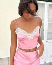 After Party Satin Lace Cami in Pink