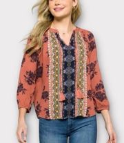 Mason And belle Caseey BOHEMIAN Tassel Detail Top BLOUSE 1X peasant