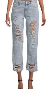 Avec Les Filles fleury ripped high  waisted ankle distressed mom jeans