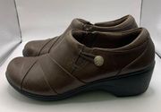 Collection Clarks Womens Loafer Shoes Brown Leather Side Zipper Wedge Heels 10M