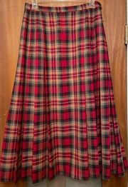 Pendleton Tartan Plaid Pleated Wool Long Skirt EUC Size 10 PETITE Vtg 50-70’s