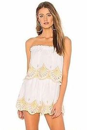 Revolve LOVERS + FRIENDS Kristine Romper White Yellow Scalloped Strapless Pink