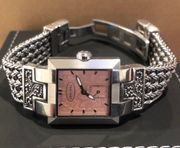 LOIS HILL Pink Face Sterling Silver Thai Weave Bracelet Swiss Watch