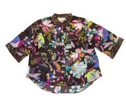 NWT Johnny Was Arabella Boxy Silk Shirt in Brown Floral Silk Top XL $255