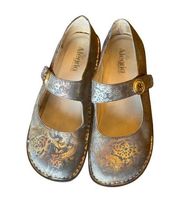 Alegria Women's Paloma Mary Jane Gold Paisley Floral Leather Nursing Shoes Sz 42