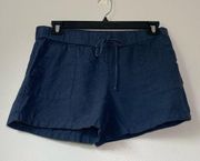 Krisa Navy Blue Draw String 100% Linen Shorts