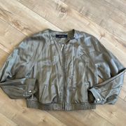 ZARA Lightweight Olive Viscose Linen Cotton Blend Bomber Jacket Sz S