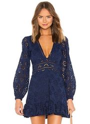 Navy Eyelit Ruffle Mini Dress