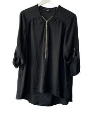 Atmosphere Black Roll Tab Sleeve Zip Front Blouse Women's Size 12