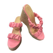 Pink Scrunch strap Raffia Platform Wedge Sandals Size 9