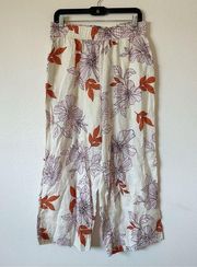 RACHEL Rachel Roy Floral Linen Wide Leg Crop Pants L