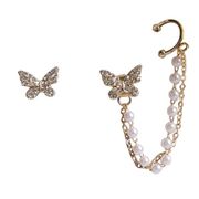 Personality Pearl Butterfly Asymmetric Chain Earrings 