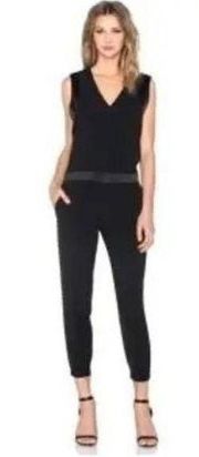 Vince Navy Blue Pintuck Jumpsuit Sz 4 Sleeveless Slim Leg V Neck Cuffed Ankle