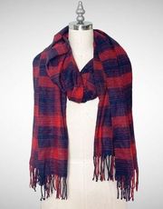 Banana Republic Navy Blue & Red Plaid Fringe Scarf