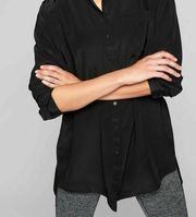 Black Silk‎ Button Down Tunic Travel Work Top Size XS