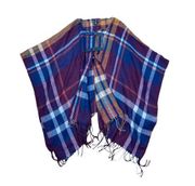 New Mixit Plaid Blanket Cape Poncho Womens One Size Fall Warm Colors Fringe $60