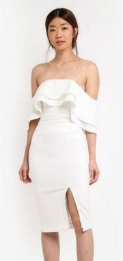 Bardot Band White Off-the-Shoulder Midi Dress