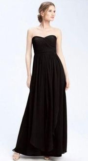 Jenny Yoo Aidan Black Chiffon Pleated Bodice Strapless Maxi Dress Size 12