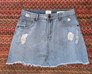 COTTON ON DISTRESSED DENIM CUT OFF A LINE MINI SKIRT