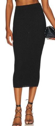 Camila Coelho Joss Pull On High Waisted Knit Midi Skirt Black Women's Size XS