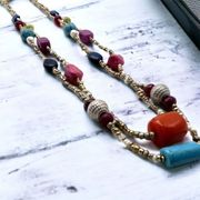 NWT Chico’s colorful beaded turquoise mini beaded stone layered necklace boho