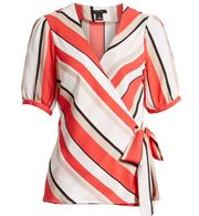 Halogen Melissa Stripe Wrap Top Blouse Medium Ivory Orange New