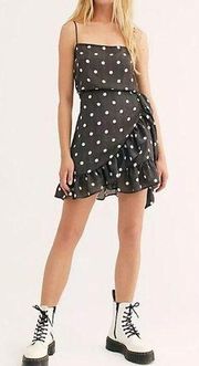 INTIMATELY  Black‎ Polka Dot Olivia Slip Dress Wrap Mini Size M NWT