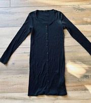 Cotton On Dress Long Sleeve Medium Black Women's Bodycon Button Down Scoop Neck