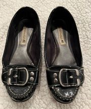 Womens American Eagle Black Patent Loafer Buckle Size 5.5