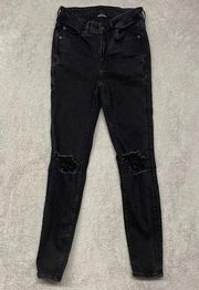 American Eagle  Jeans Womens 8 Black Wash High Rise Jegging Ripped Distressed