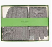 New! Kate Spade Bow Beanie and Gloves Gift Set GREY