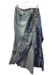 Ashley Stewart Asymmetric High Low Denim Skirt Blue Patchwork Women's Size 28